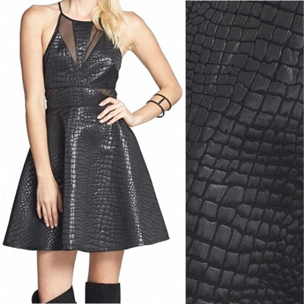 ASTR Black Illusion Mesh Textured Snakeskin Dress